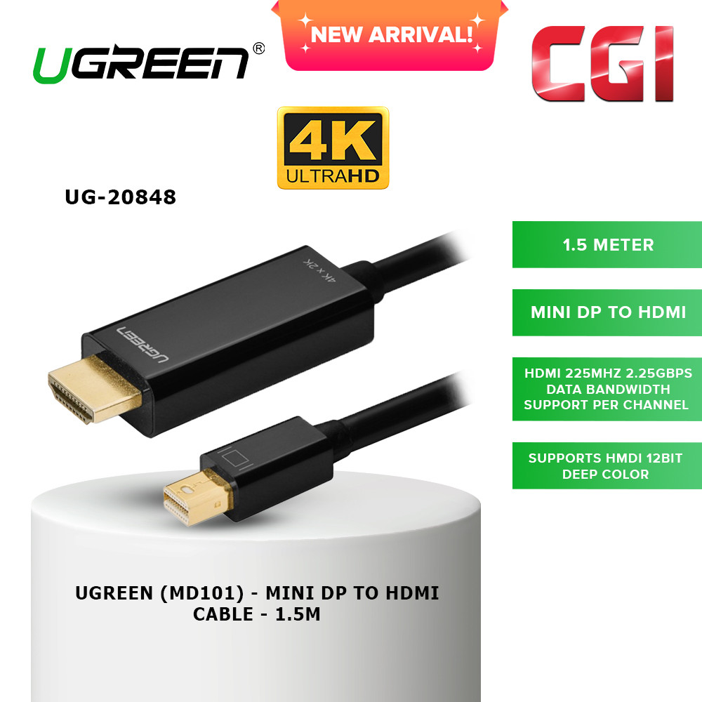 Ugreen (MD101) 20848 Mini DP Male to 4K HDMI Cable (1.5M) - Black