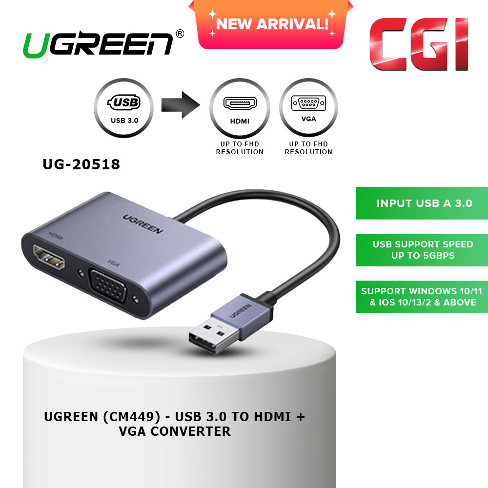Ugreen (CM449) 20518 USB 3.0 to HDMI + VGA Converter
