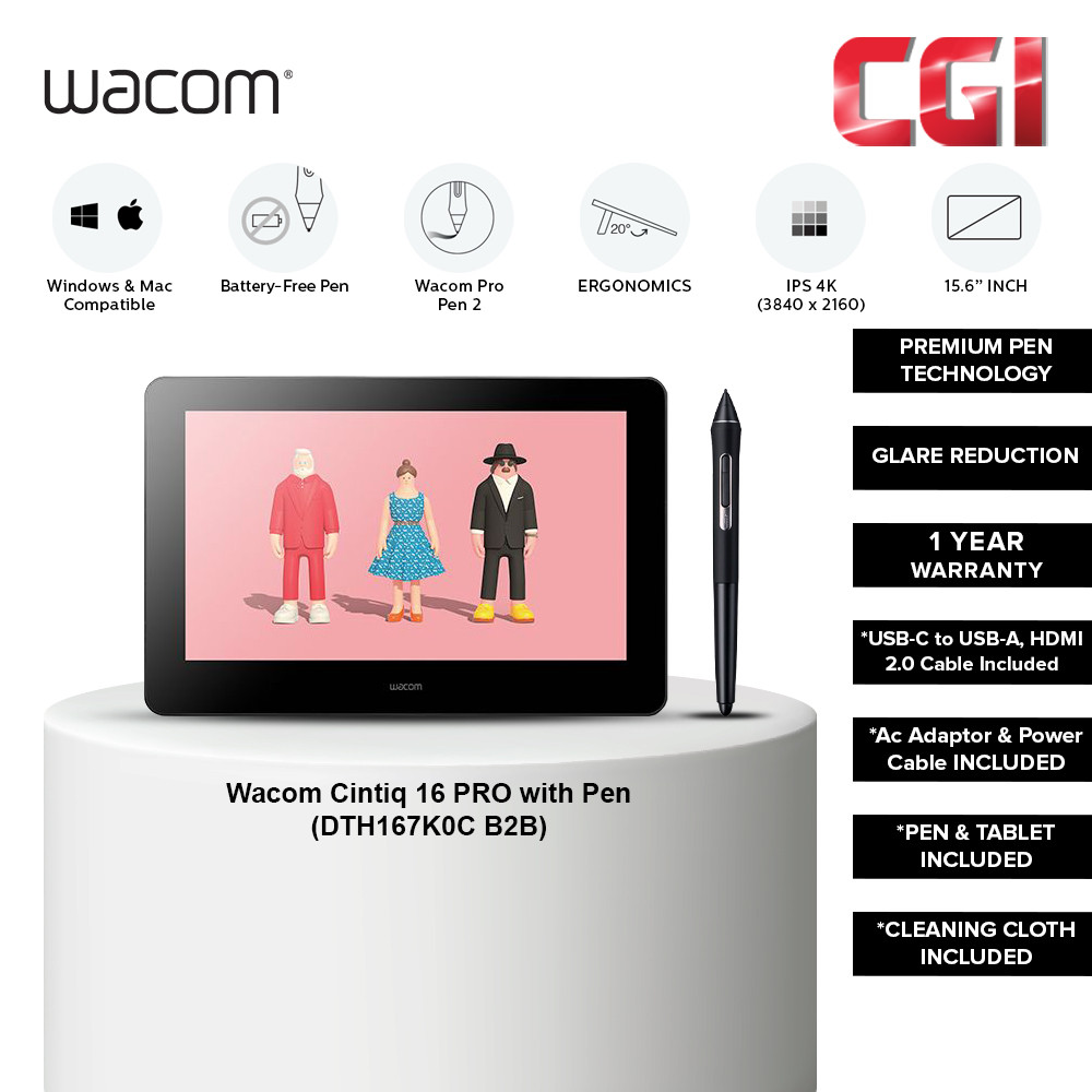 Wacom Cintiq Pro 16 15.6" DTH167K0C 4K UHD IPS Pen Tablet