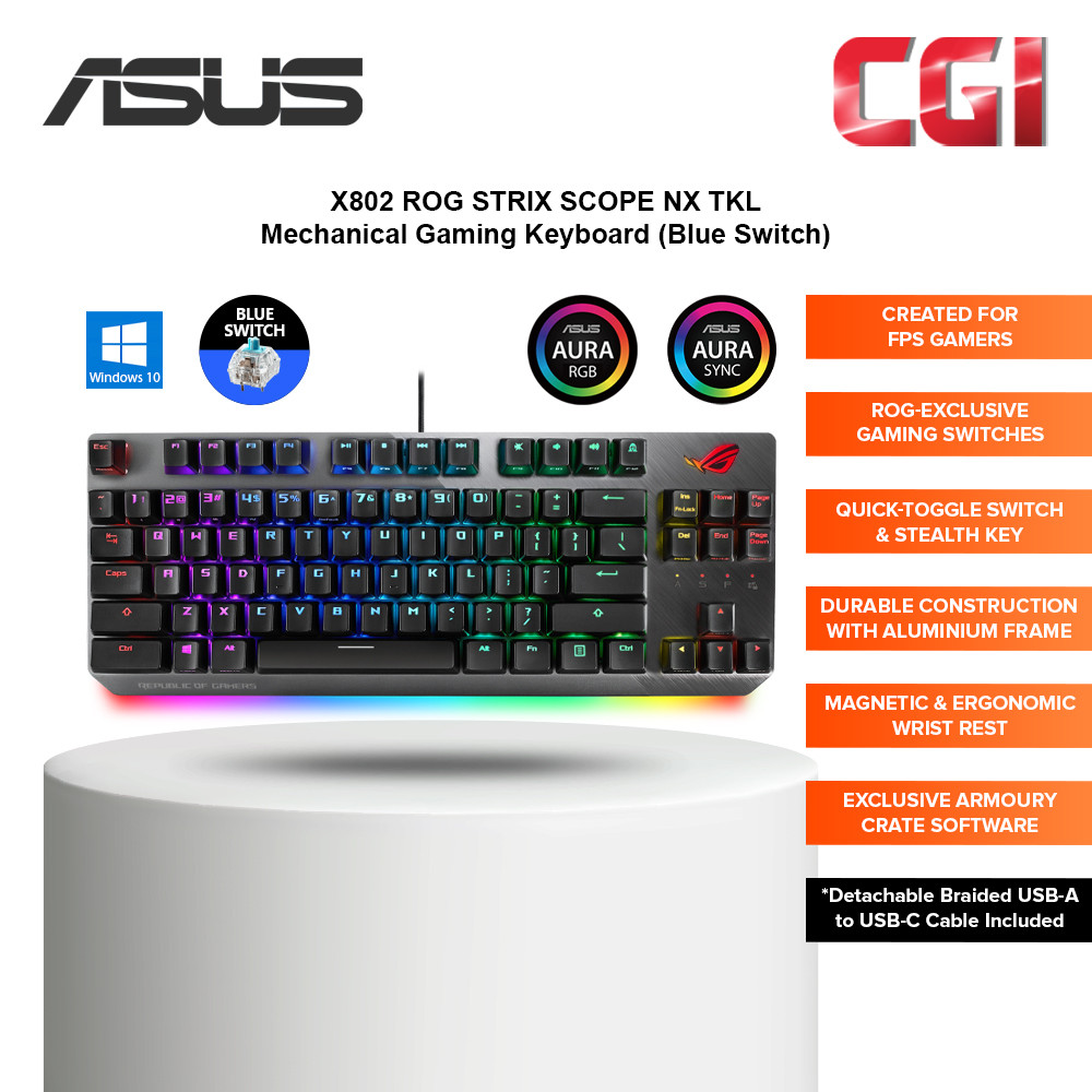 ASUS X802 ROG Strix Scope NX TKL RGB Aura Sync Mechanical Wired Keyboard - Blue Switch