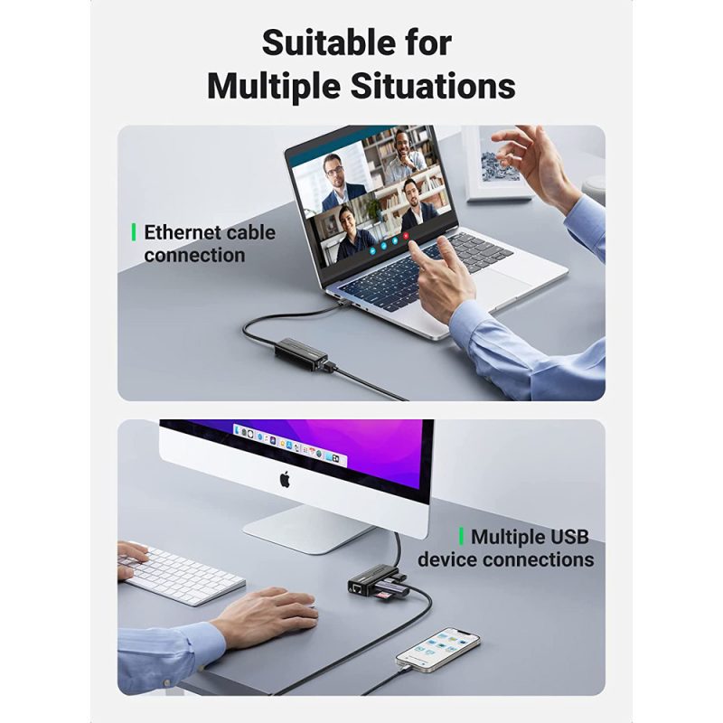 Ugreen 20265 USB 2.0 Hub with Gigabit Ethernet Adapter