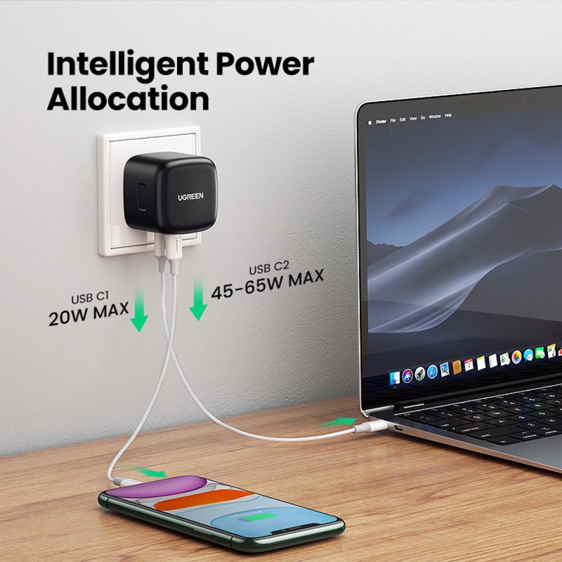 UGREEN (CD216) 70868 PD 65W USB C 2 Ports Gan Tech Charger - Black