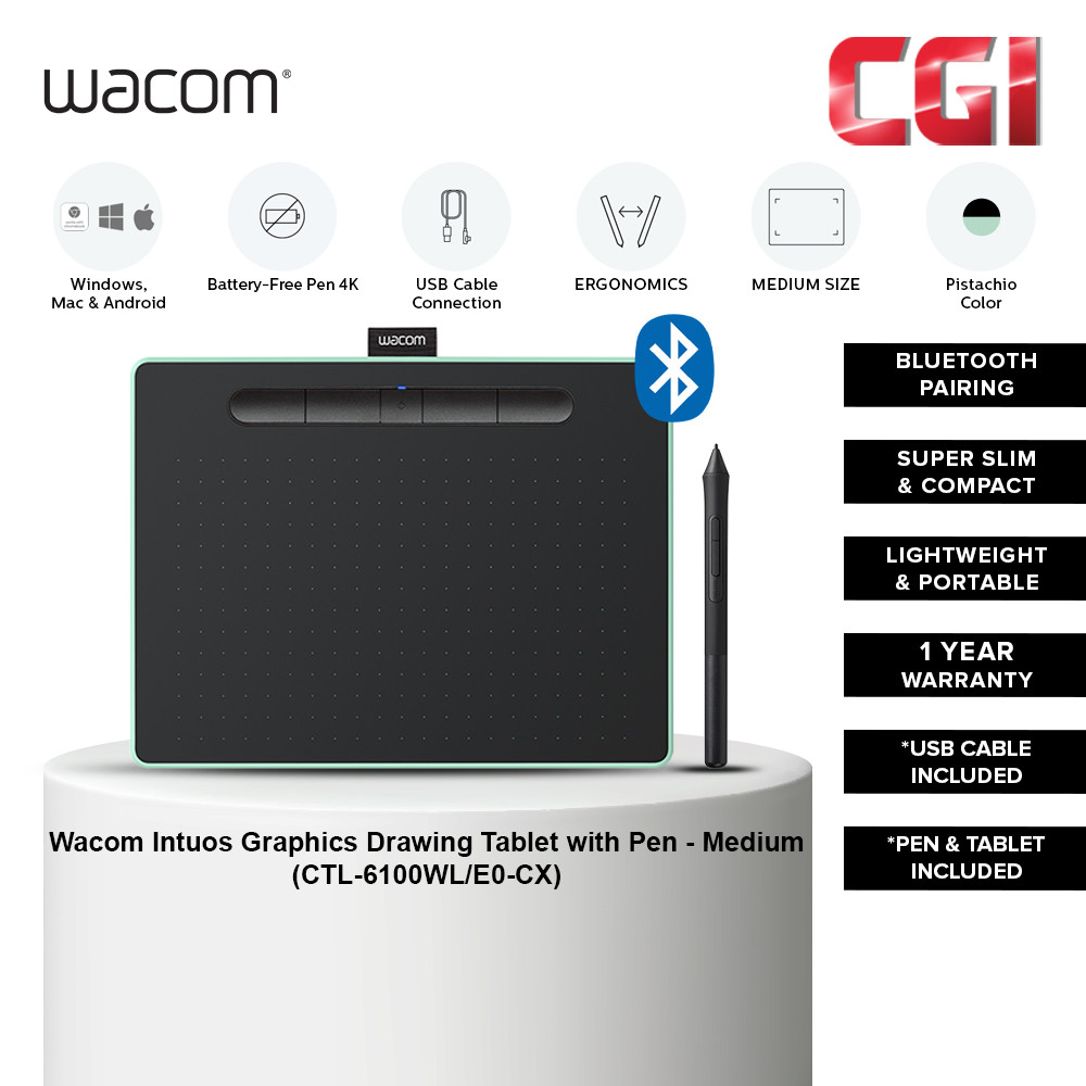 Wacom CTL-6100WL/E0-CX Intuos Medium Pen Tablet with Bluetooth - Pistachio