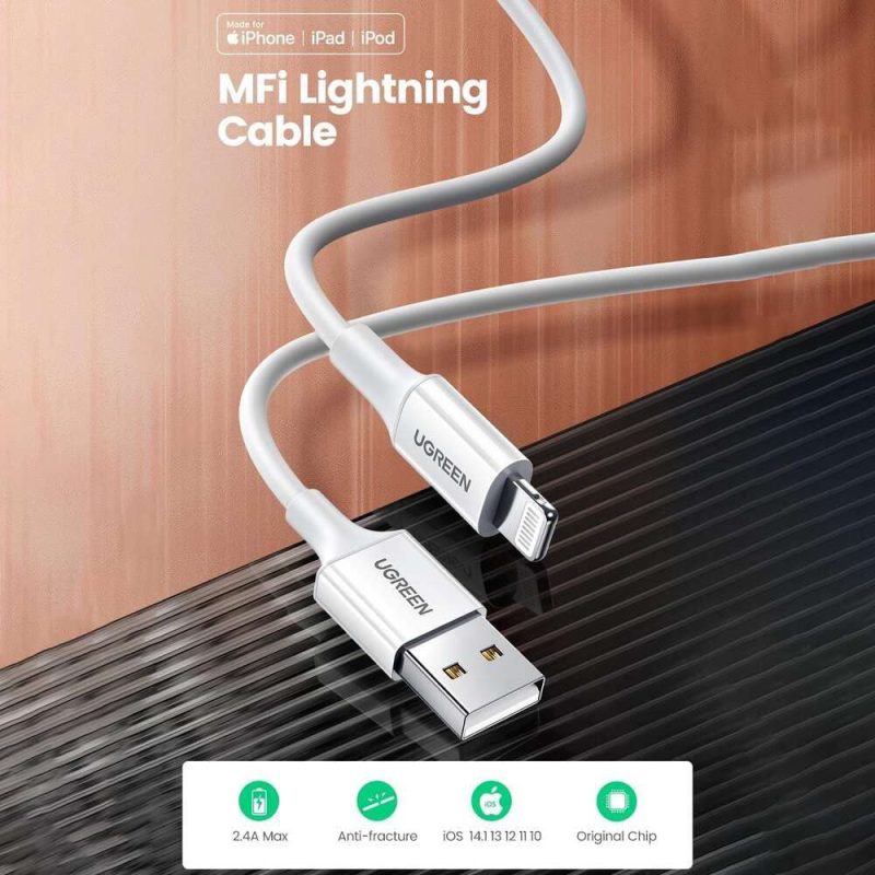 Ugreen (US155) 20728 USB A to Lighting Sync & Charging Cable (1M) - White