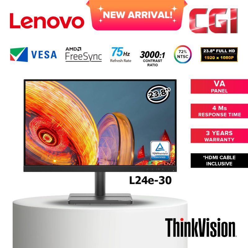Lenovo 23.8" L24e-30 VA FHD 75Hz 4ms Freesync Eye Comfort Monitor - 66BCKAC2MY