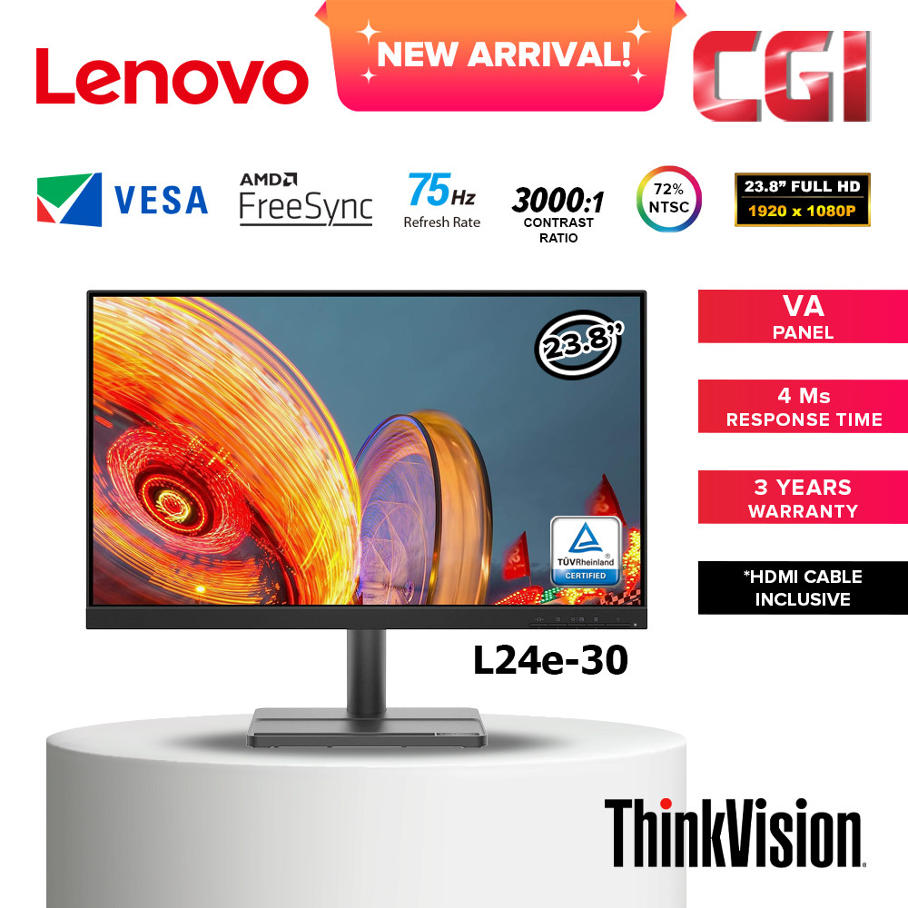 Lenovo 23.8" L24e-30 VA FHD 75Hz 4ms Freesync Eye Comfort Monitor - 66BCKAC2MY