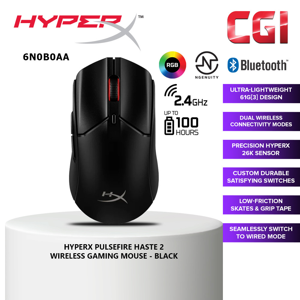 HyperX Pulsefire Haste 2 Wireless Ultra-Lightweight Gaming Mouse - Black (6N0B0AA)