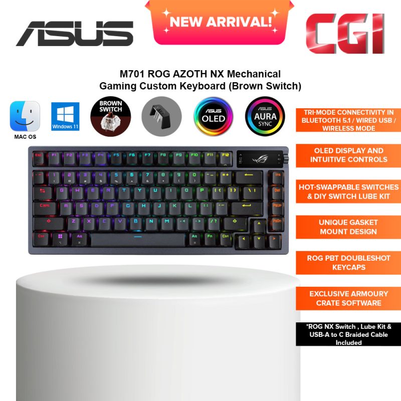 Asus M701 ROG Azoth OLED Display SpeedNova NX Mechanical Gaming Keyboard - Brown Switch