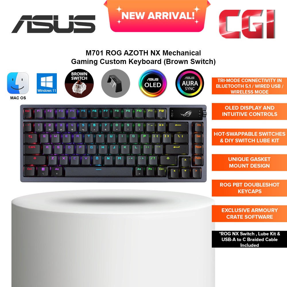Asus M701 ROG Azoth OLED Display SpeedNova NX Mechanical Gaming Keyboard - Brown Switch