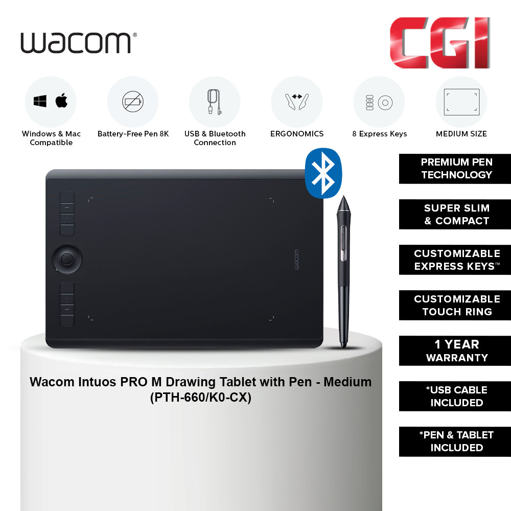 Wacom Intuos Pro PTH-660/K0-CX 8K Pen Tablet with Bluetooth (Medium)