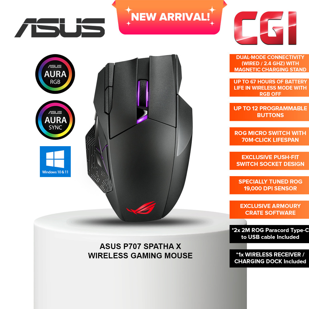 Asus P707 ROG Spatha X 19,000 DPI AuraSync RGB Dual Mode Connectivity Wireless Gaming Mouse