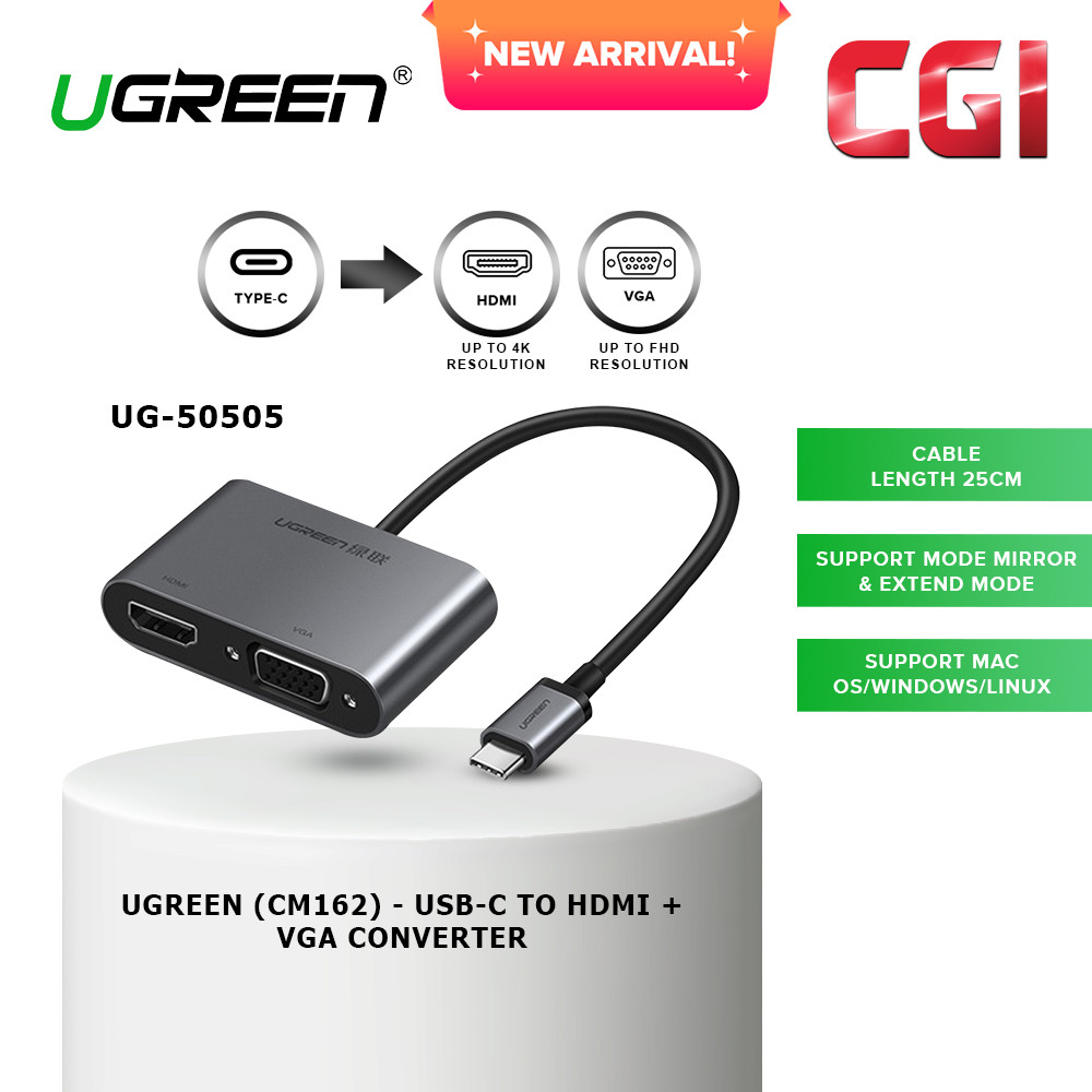Ugreen (CM162) 50505 USB-C to HDMI + VGA Converter