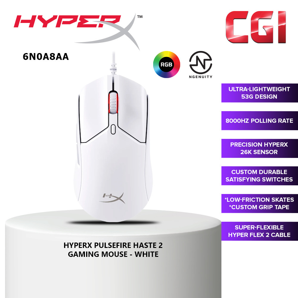 HyperX Pulsefire Haste 2 Ultra-lightweight Wired Gaming Mouse - White (6N0A8AA)