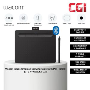 Wacom CTL-4100WL/K0-CX Intuos Small Pen Tablet with Bluetooth - Black