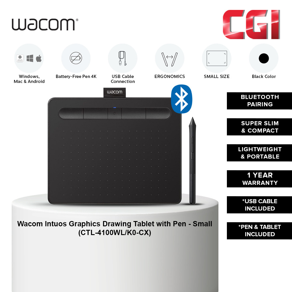 Wacom CTL-4100WL/K0-CX Intuos Small Pen Tablet with Bluetooth - Black