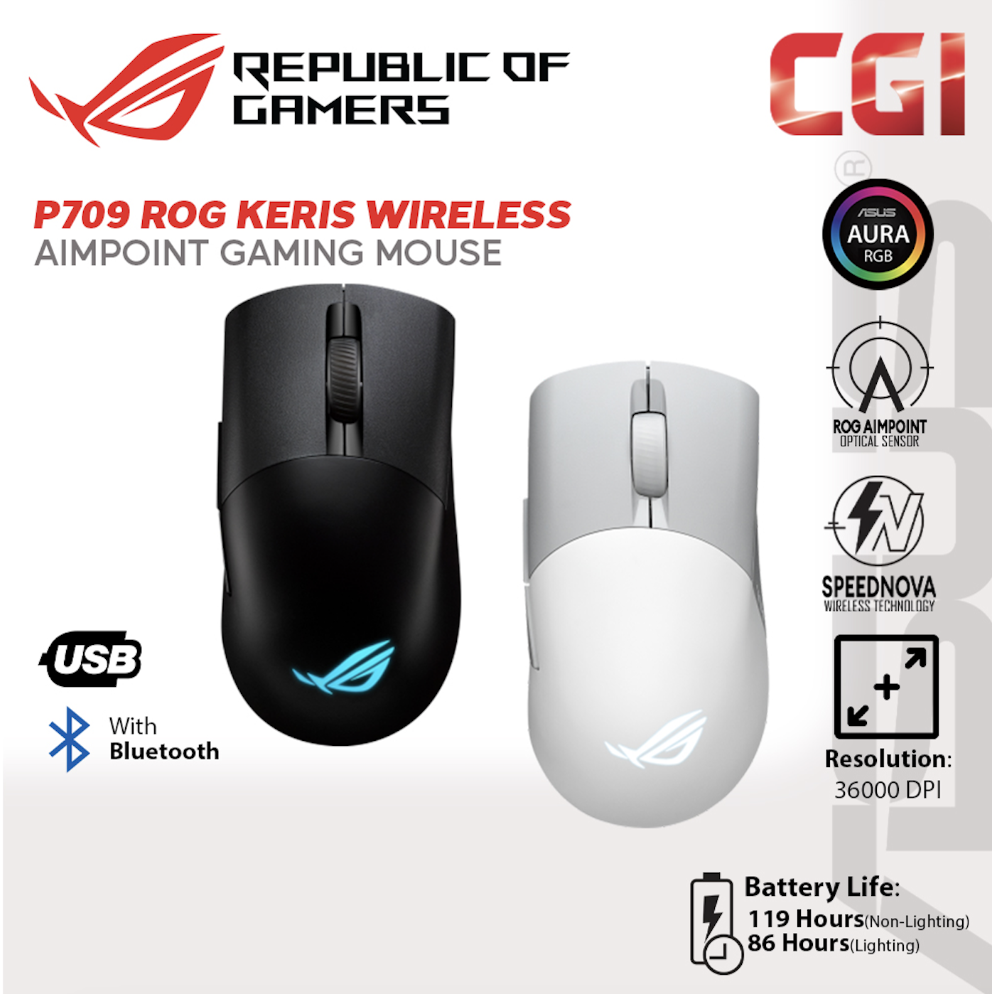 Asus P709 ROG Keris Wireless AimPoint 36,000DPI SpeedNova Tri-mode Lightweight Gaming Mouse