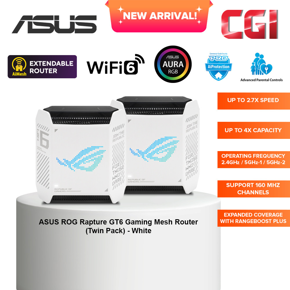 Asus ROG Rapture GT6 AX10000 Wifi 6 Gaming Mesh System Router - Moonlight White