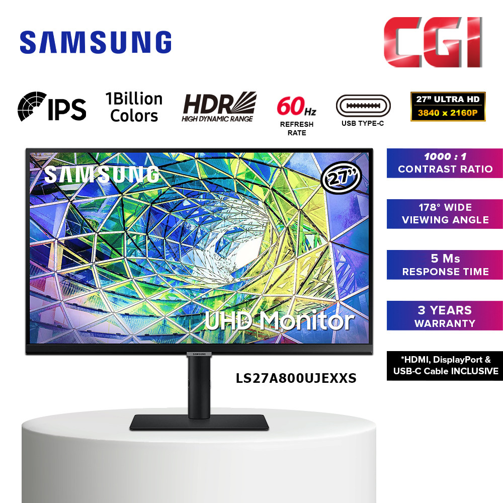 Samsung 27" LS27A800UJEXXS 5ms 60Hz UHD IPS Type-C Monitor