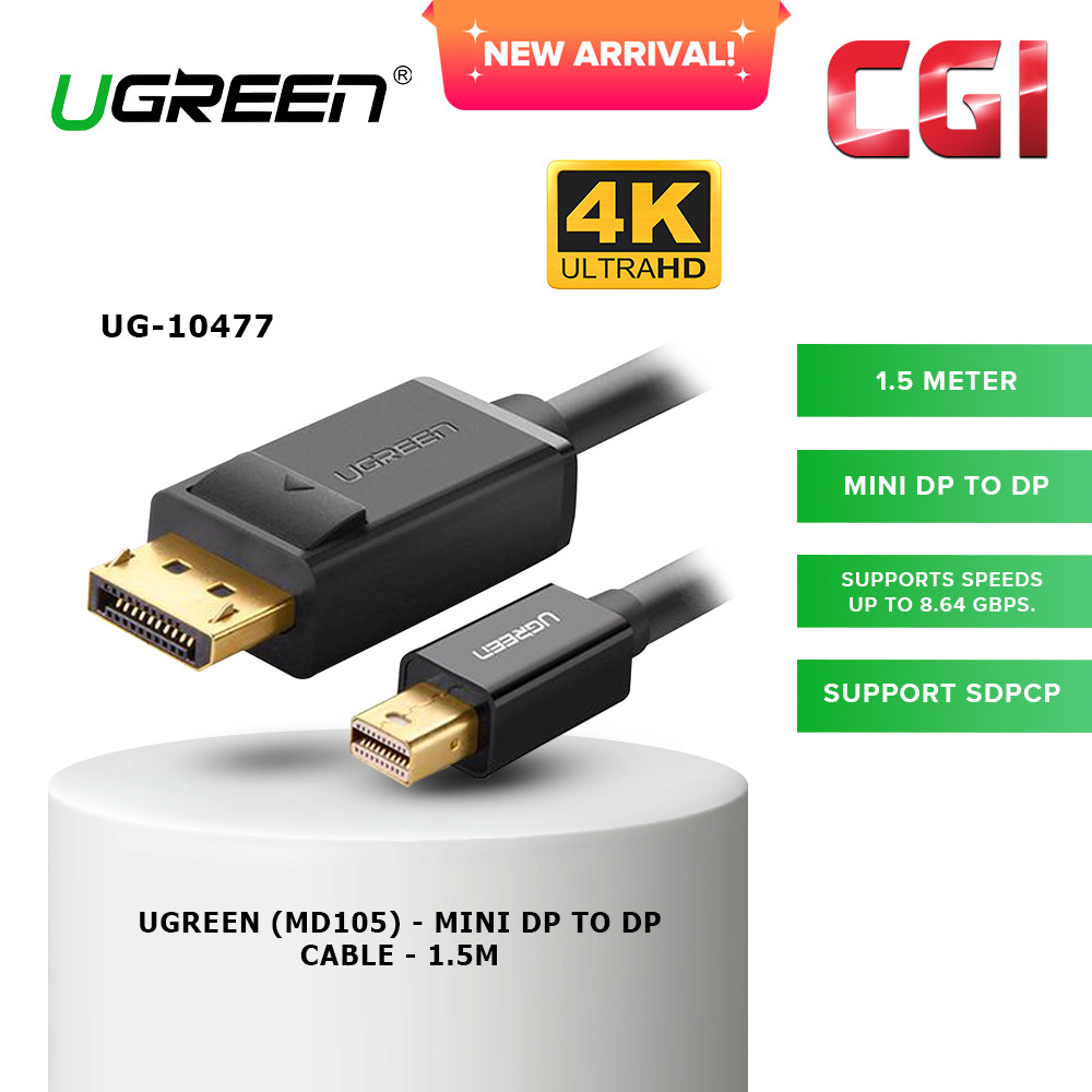 Ugreen (MD105) 10477 Mini DP to DP Cable (1.5M) - Black