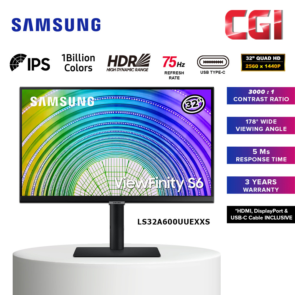 Samsung 32" LS32A600UUEXXS 5ms 75Hz ViewFinity QHD Type-C Monitor