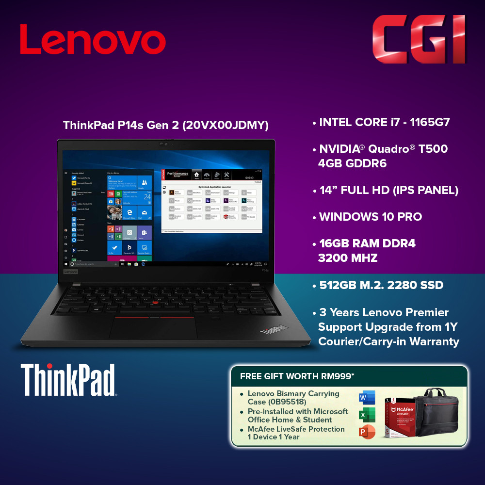 Lenovo ThinkPad P14S GEN2 i7-1165G7|14"|NVIDIA QUADRO T500 4GB GDDR6|16G DDR4|512GB|W10P|3Y|LAPTOP -20VX00JDMY