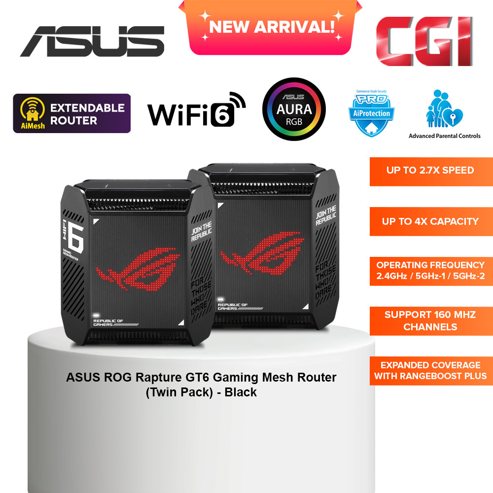Asus ROG Rapture GT6 AX10000 Wifi 6 Gaming Mesh System Router - Black