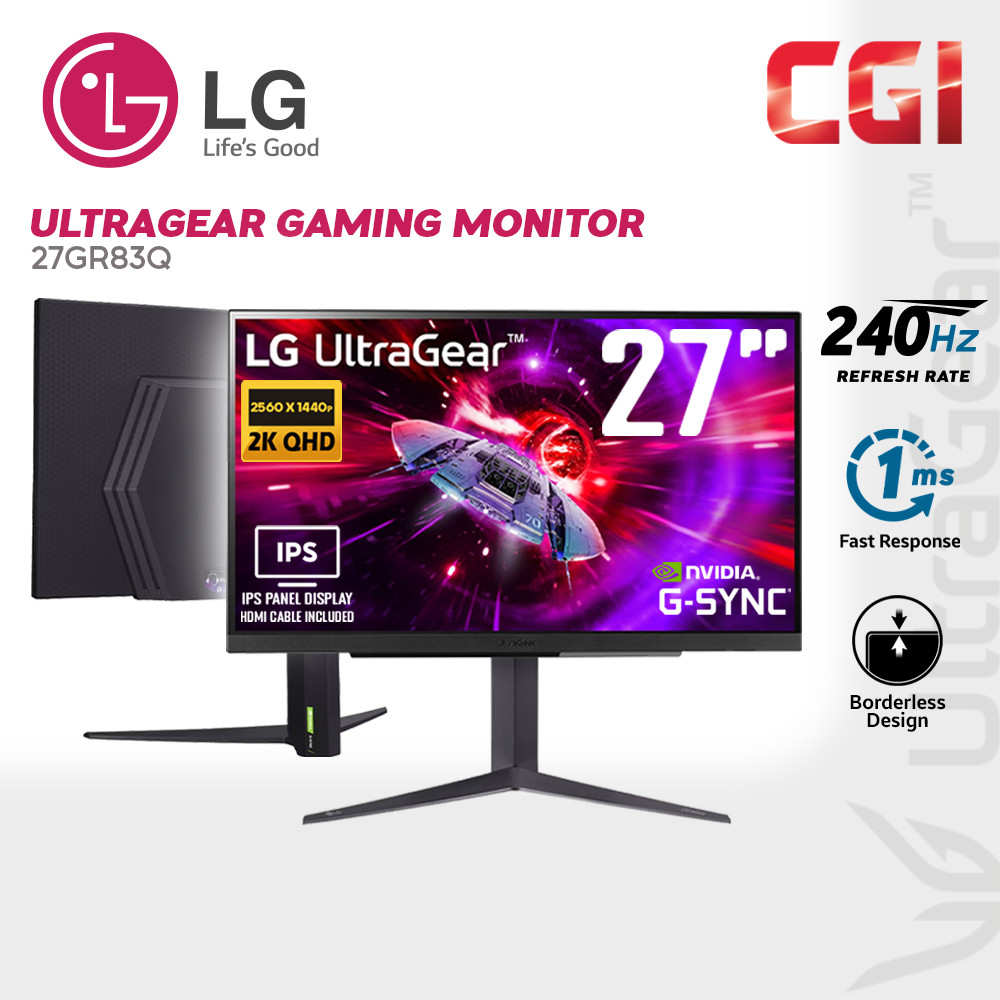 LG 27" 27GR83Q IPS QHD 240Hz 1ms HDR10 Freesync Gsync Ergonomic Borderless Ultragear Gaming Monitor