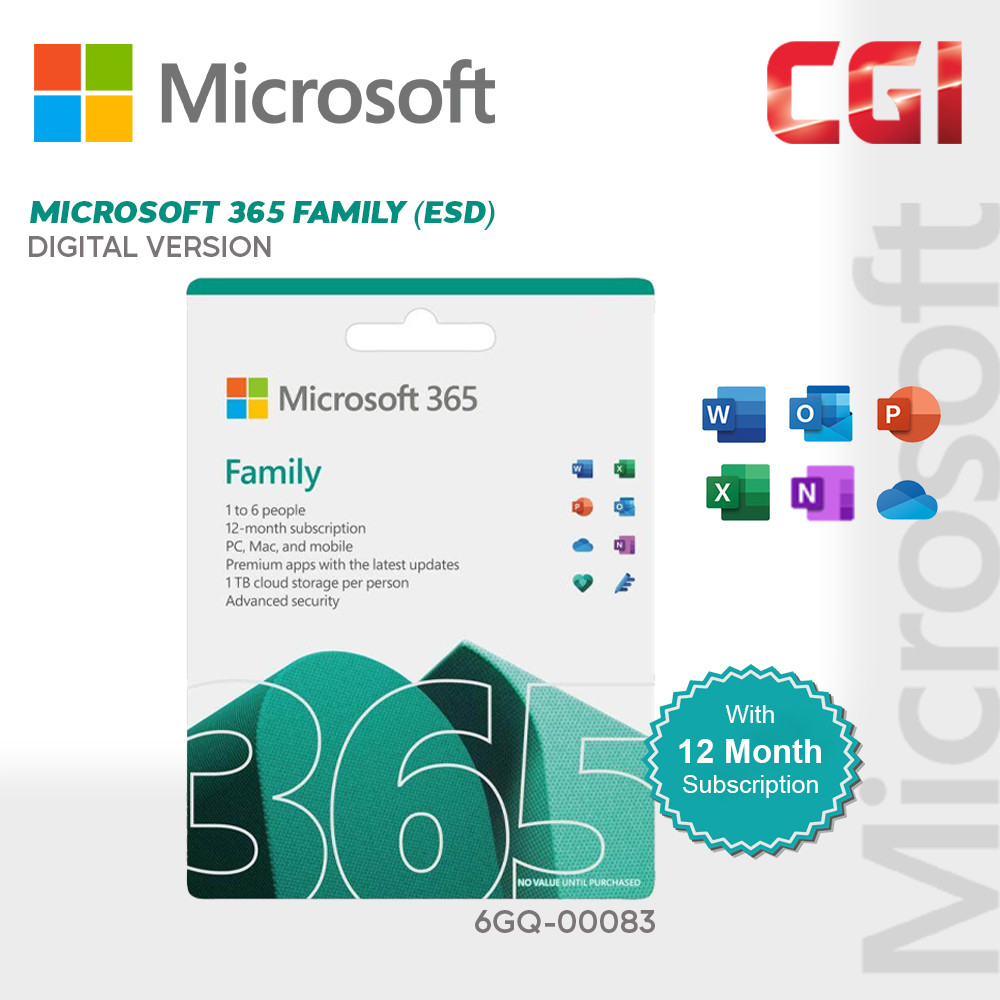 [Digital Version] Microsoft Office 365 Family (ESD) 12 Month - 6GQ-00083