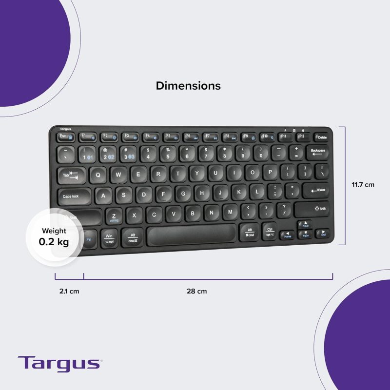 Targus AKB862 Compact Multi Device Bluetooth Antimicrobial Keyboard