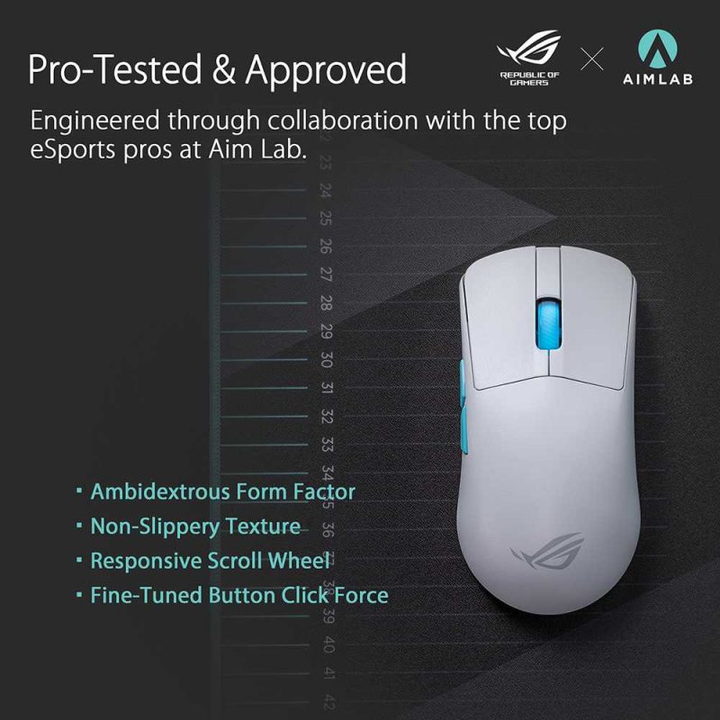 Asus P713 ROG Harpe Ace Aim Lab Edition Tri-Mode Aimpoint SpeedNova Ultra-Lightweight Wireless Gaming Mouse - Moonlight White