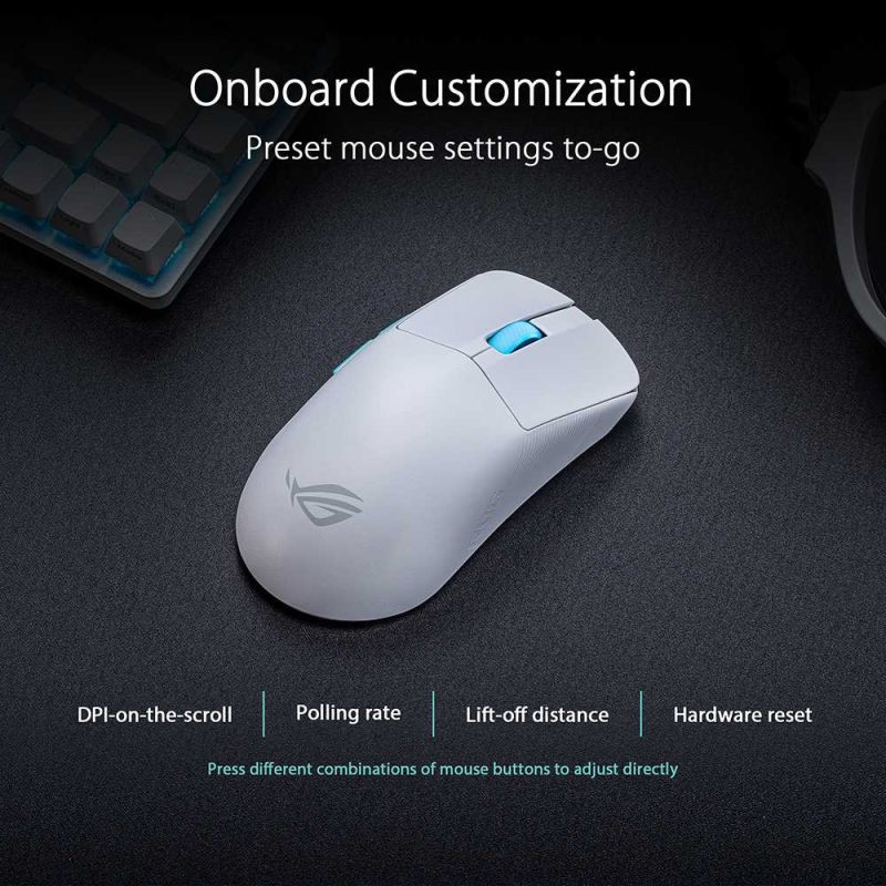 Asus P713 ROG Harpe Ace Aim Lab Edition Tri-Mode Aimpoint SpeedNova Ultra-Lightweight Wireless Gaming Mouse - Moonlight White