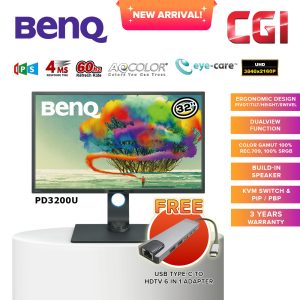 BenQ 32" PD3200U AQCOLOR 4K UHD IPS 60Hz 4ms 100% Rec.709 100% sRGB PIP PBP EyeCare Ergonomic Designer Monitor