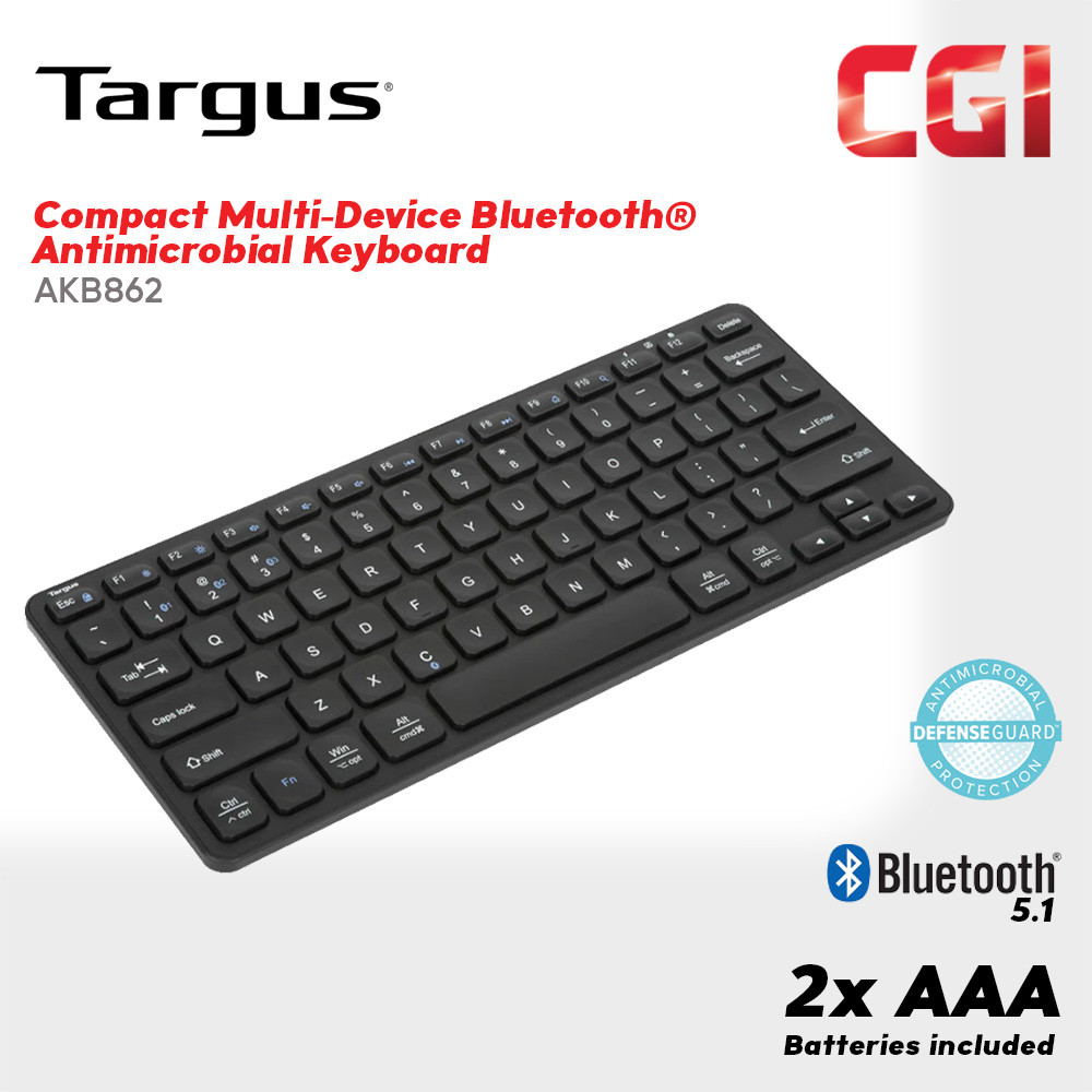 Targus AKB862 Compact Multi Device Bluetooth Antimicrobial Keyboard