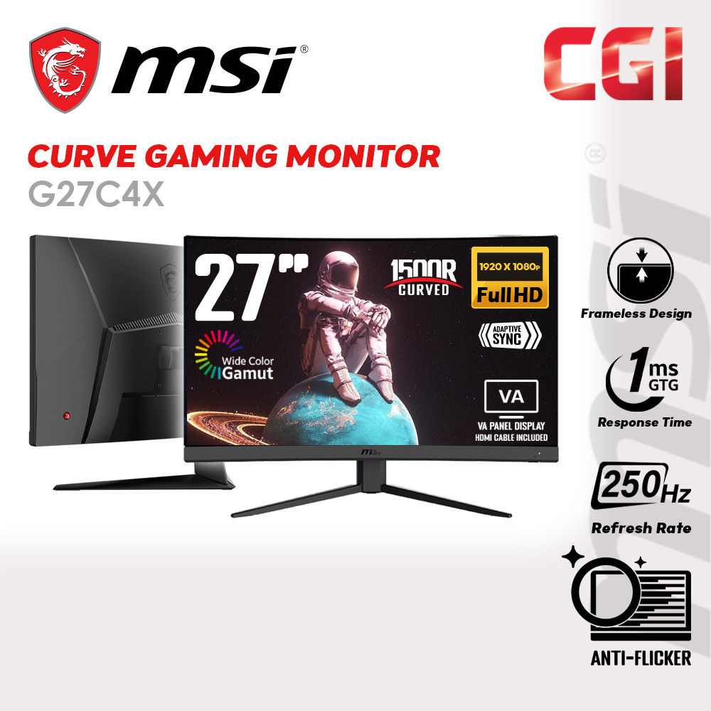 MSI 27" G27C4X VA FHD Adaptive Sync 240Hz 1ms HDR Curved Frameless Gaming Monitor
