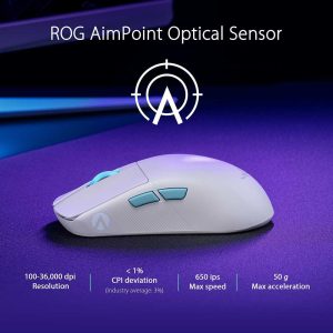 Asus P713 ROG Harpe Ace Aim Lab Edition Tri-Mode Aimpoint SpeedNova Ultra-Lightweight Wireless Gaming Mouse - Moonlight White