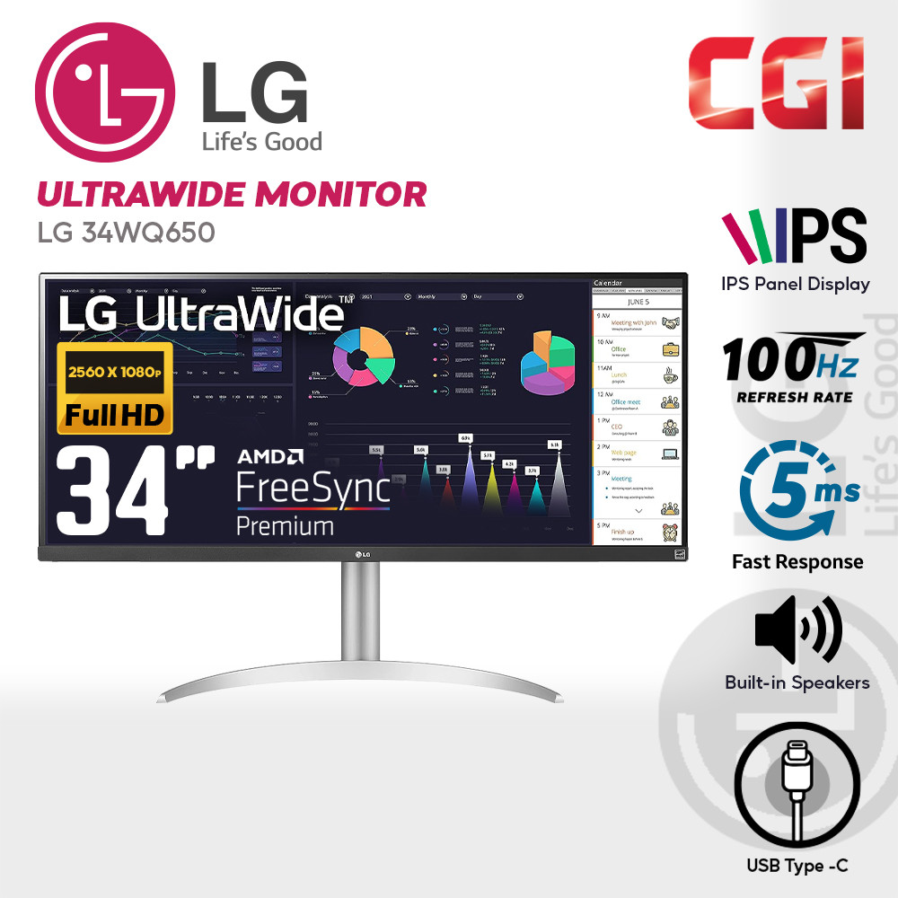LG 34? 34WQ650 IPS FHD DisplayHDR 400 FreeSync Build In Speaker Type-C Ultrawide Monitor