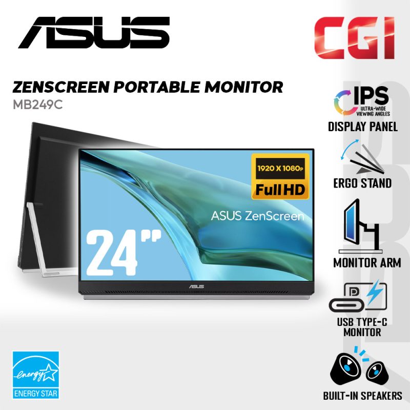 Asus 23.8" Zenscreen MB249C IPS FHD Build-In Speaker Carrying Handle USB-C Ultra-slim Portable Monitor