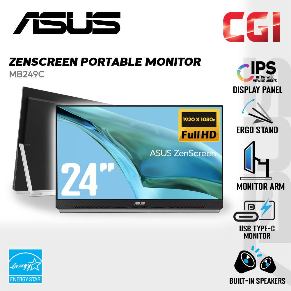 Asus 23.8" Zenscreen MB249C IPS FHD Build-In Speaker Carrying Handle USB-C Ultra-slim Portable Monitor