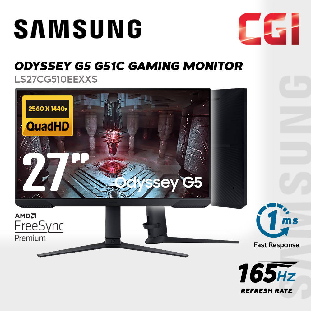 Samsung 27" LS27CG510EEXXS Odyssey G5 VA QHD HDR10 Freesync 165Hz 1ms G51C Ergonomic Gaming Monitor