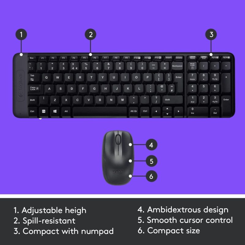 Logitech MK220 Compact Space Saving Wireless Keyboard & Mouse Combo - 920-003235