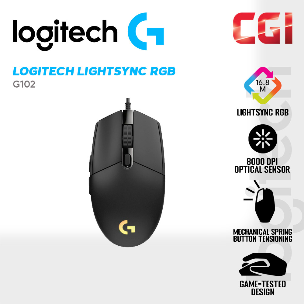Logitech G102 Lightsync RGB 6 Button Wired Gaming Mouse - Black (910-005802)