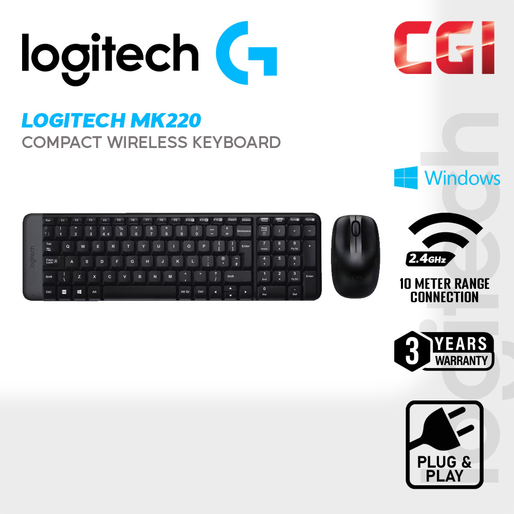 Logitech MK220 Compact Space Saving Wireless Keyboard & Mouse Combo - 920-003235