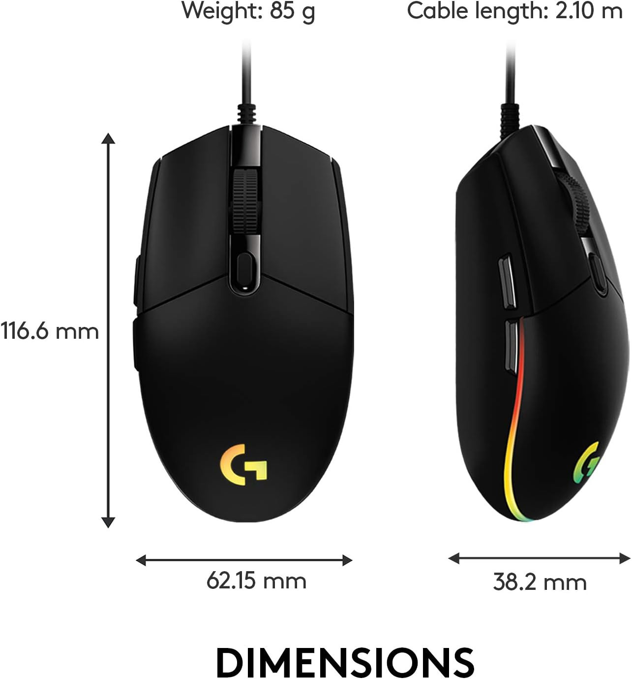 Logitech G102 Lightsync RGB 6 Button Wired Gaming Mouse - Black (910-005802)