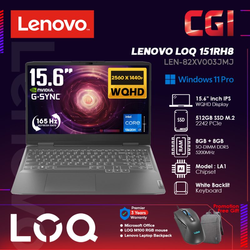 Lenovo LOQ 15IRH8 82XV003JMJ i7-13620H RTX4050 6GB GDDR6 TGP 95W 8+8GB DDR5 512GB 15.6'' WQHD 165Hz GSync W11H MOHS21 3Y Gaming Laptop