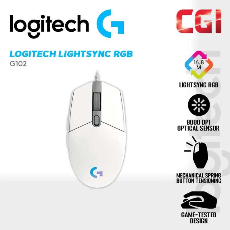 Logitech G102 Lightsync RGB 6 Button Wired Gaming Mouse - Black (910-005803)