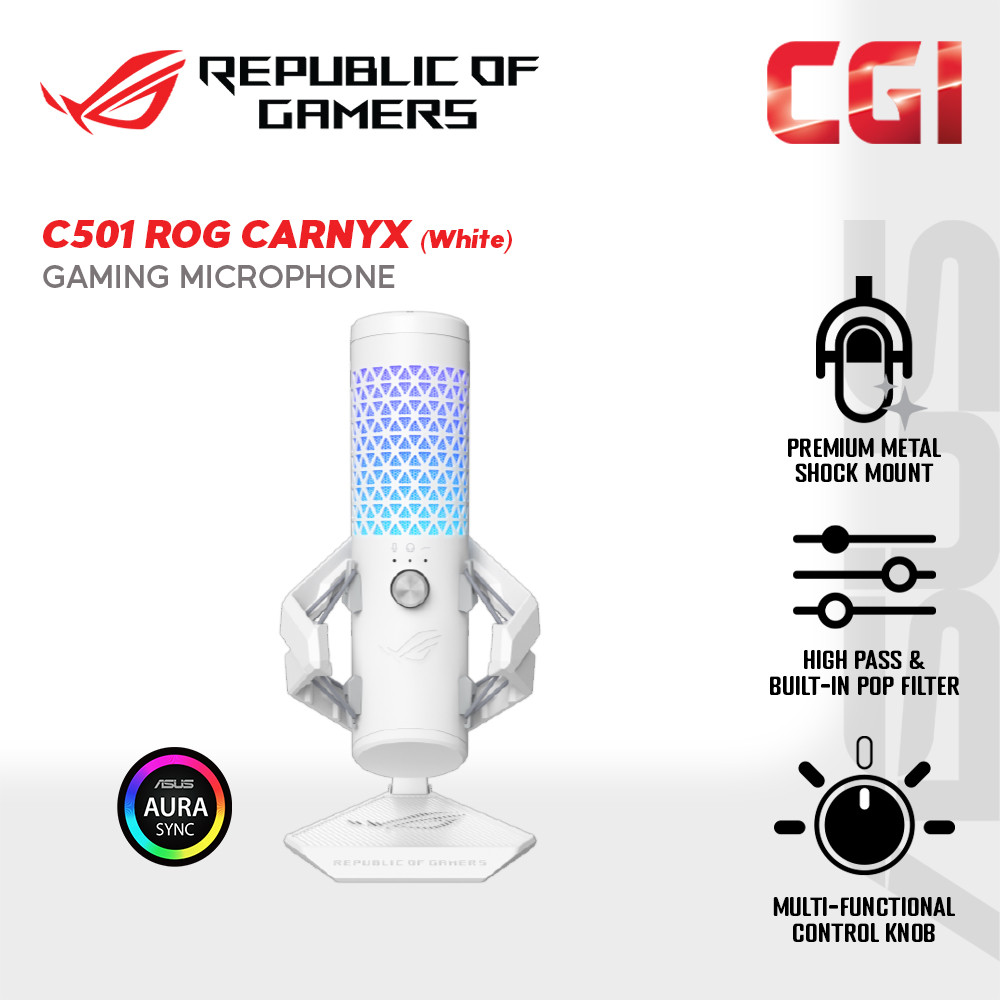Asus C501 ROG Carnyx Professional Cardioid Condenser 192kHz Aura Sync Gaming Microphone in White