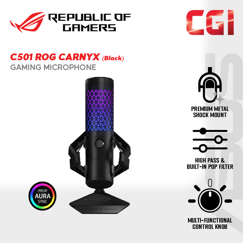 Asus C501 ROG Carnyx Professional Cardioid Condenser 192kHz Aura Sync Gaming Microphone in Black