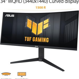 Asus 34" TUF Gaming VG34VQL3A VA QHD HDR10 Freesync Premium Pro Adaptive Sync 180Hz 1ms HDR Ultrawide Curved Ergonomic Gaming Monitor