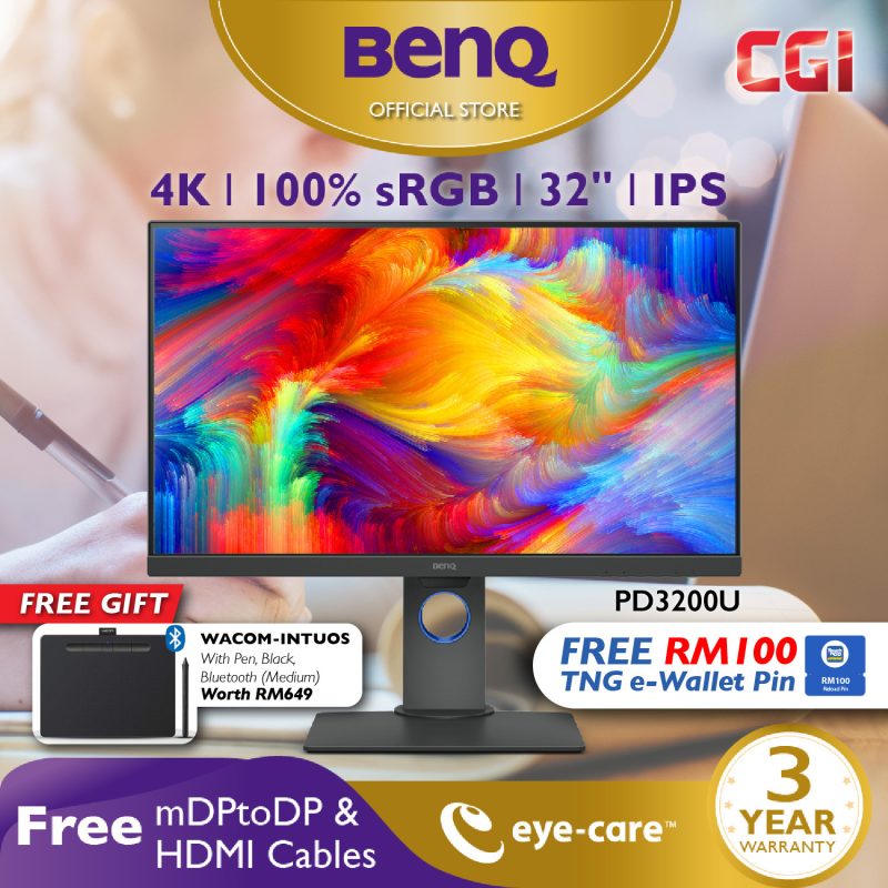BenQ 32" PD3200U AQCOLOR 4K UHD IPS 60Hz 4ms 100% Rec.709 100% sRGB PIP PBP EyeCare Ergonomic Designer Monitor