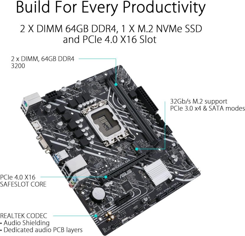 Asus PRIME H610M-K-D4-CSM DDR4 LGA 1700 Motherboard Bundle i3-14100 / i5-14400 / i3-12100 / i5-12400